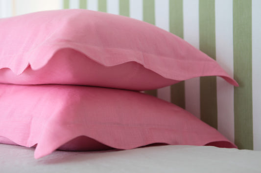 pink wiggle edge pillowcase shot from 45 degree angle. 